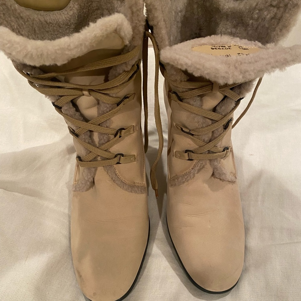 Cole Haan cream suede booties with real fur lining size 10